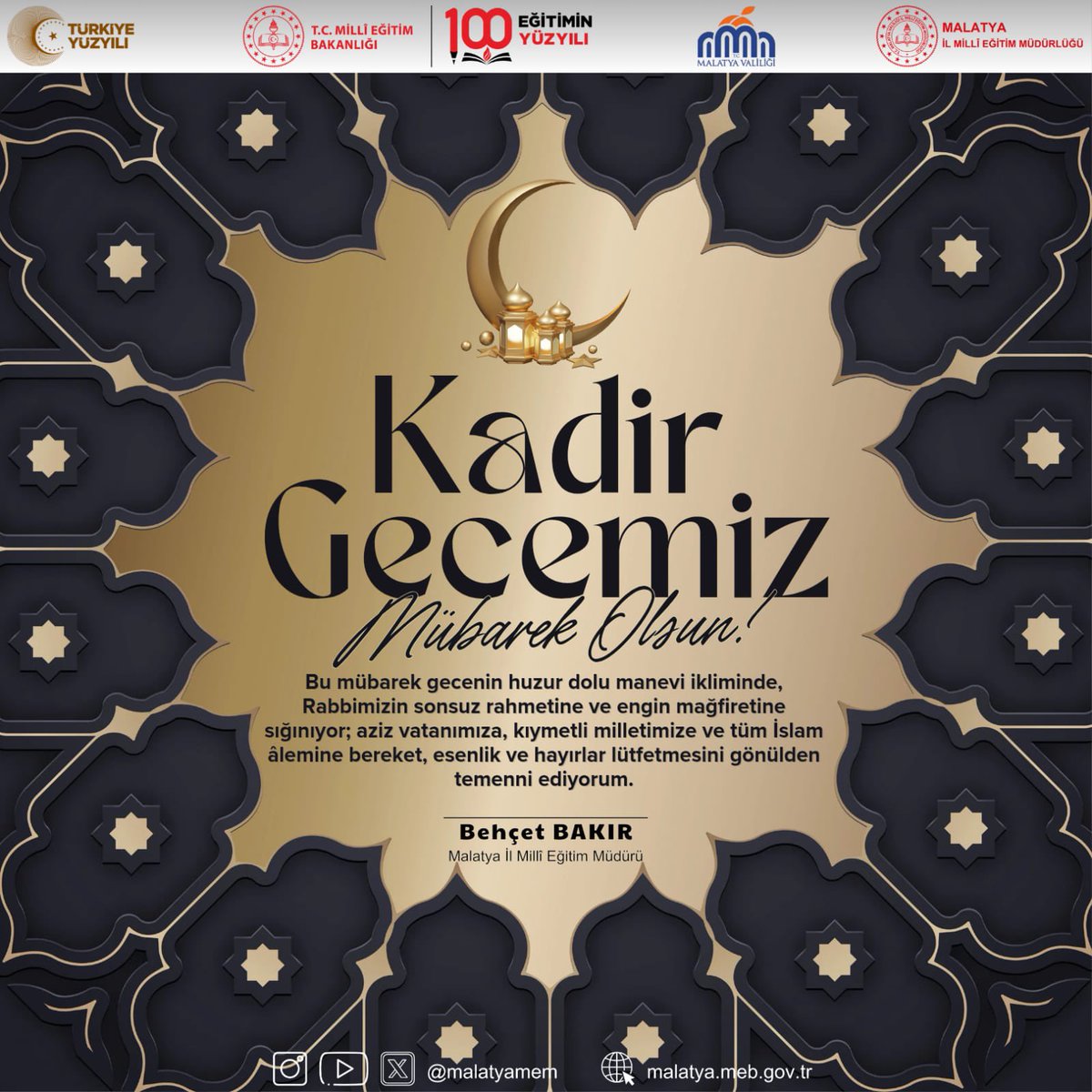 Bu mübarek gecenin huzur dolu manevi ikliminde, Rabbimizin sonsuz rahmetine ve engin mağfiretine sığınıyor; aziz vatanımıza, kıymetli milletimize ve tüm İslam âlemine bereket, esenlik ve hayırlar lütfetmesini gönülden temenni ediyoruz.

<a href="/tcmeb/">Millî Eğitim Bakanlığı</a> <a href="/TCMalatyaV/">TC Malatya Valiliği</a> <a href="/behcet_bakir/">behçet bakır 🇹🇷</a>