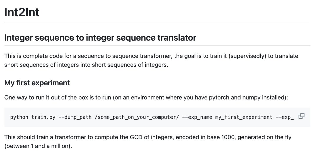 f_charton's tweet image. Open sourcing Int2Int, a Python code base for AI for maths, with a special focus on arithmetic and number theory github.com/f-charton/Int2…
A user manual, and instructions on how to extend it, can be found here arxiv.org/abs/2502.17513