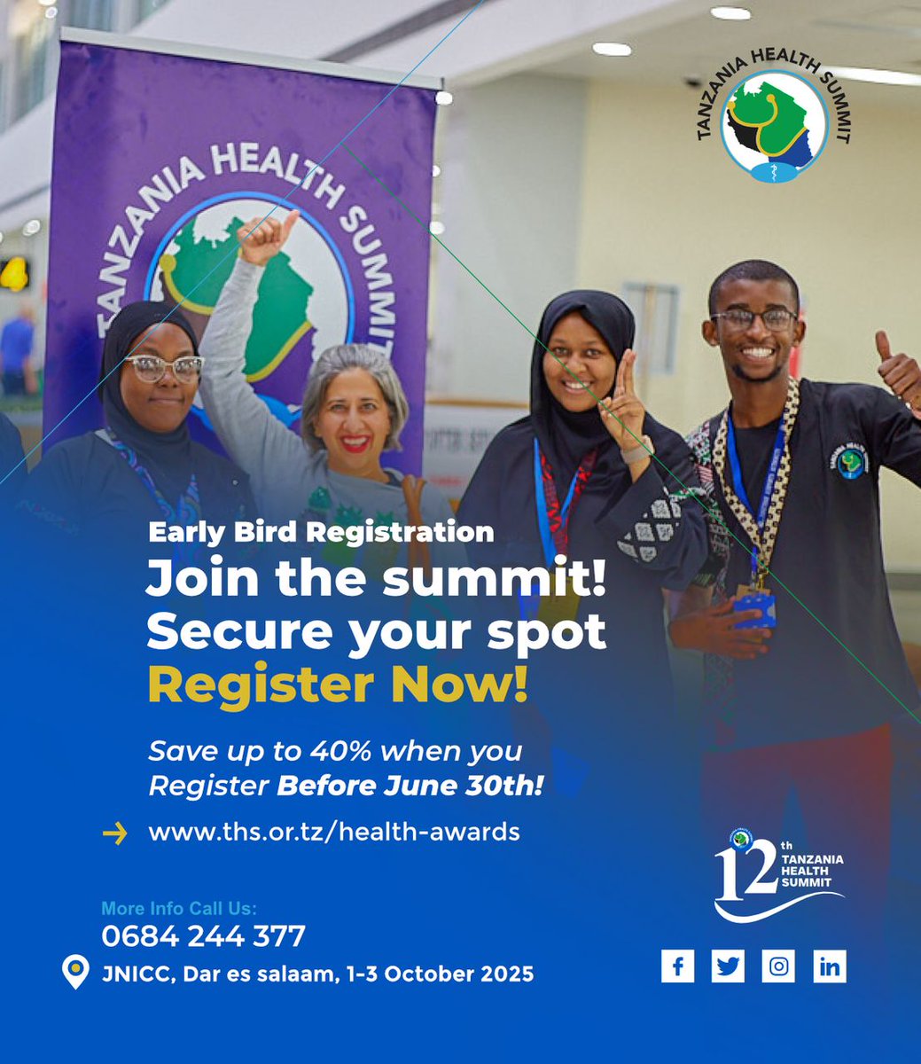 dubber610's tweet photo. Registration is NOW OPEN for the 12th Tanzania Health Summit! Don’t miss out on this transformative healthcare event. Register today!

🔗 https://t.co/VxkCPqRwGA

#THS2025 #HealthcareInnovation #RegisterNow https://t.co/b0Zi2vnsa3