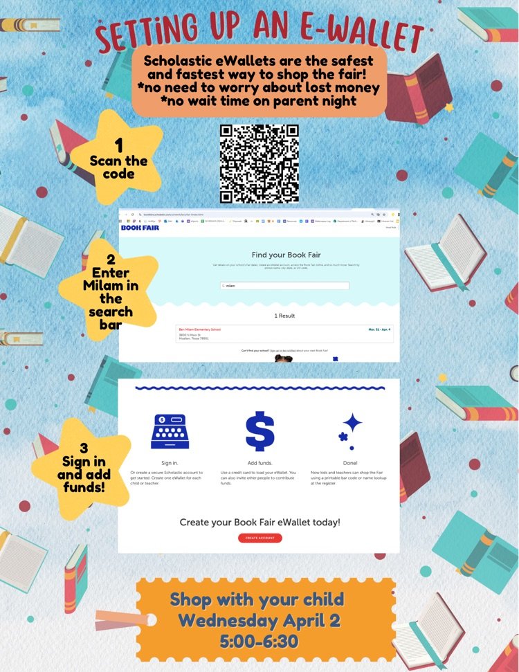 Ben Milam Elementary (@benmilamelem) on Twitter photo The Book Fair is here! Students will preview the fair today and shopping begins tomorrow! Skip the headaches and set up an Ewallet  today! The Book Fair is here! Students will preview the fair today and shopping begins tomorrow! Skip the headaches and set up an Ewallet  today!