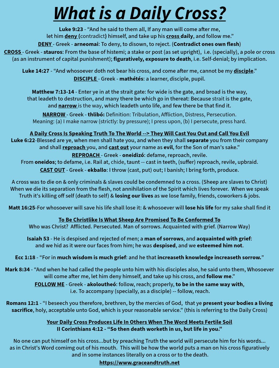 GatorRob777's tweet image. “So then death worketh in us, but life in you.” 2 Corinthians 4:12
Unless a pastor preaches a daily cross and death to self one has to question their doctrine.
Without a daily cross one cannot be a disciple (a student) of Christ. If one is not a student it is doubtful they…