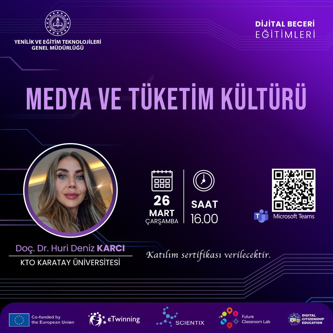 Fatih Projesi - Ordu (@ordufatihpro) on Twitter photo 📌Medya ve Tüketim Kültürü
📚Doç. Dr. Huri Deniz KARCI
📆26 Mart 2025 Çarşamba
⏰16.00
🔗 meb.ai/44UfiZ
✅ Toplantı Kimliği: 383 981 235 262
✅Geçiş Kodu: 5gg7bL7f
#egitimkentiORDU
<a href="/tcmeb/">Millî Eğitim Bakanlığı</a> <a href="/Yusuf__Tekin/">Yusuf Tekin</a> <a href="/mebyegitek/">Yenilik ve Eğitim Teknolojileri Genel Müdürlüğü</a> <a href="/TCOrduValiligi/">Ordu Valiliği</a> <a href="/CelileErenOKTEN/">Celile Eren ÖKTEN</a> <a href="/mfvargeloglu/">MEHMET FATİH VARGELOĞLU</a> 📌Medya ve Tüketim Kültürü
📚Doç. Dr. Huri Deniz KARCI
📆26 Mart 2025 Çarşamba
⏰16.00
🔗 meb.ai/44UfiZ
✅ Toplantı Kimliği: 383 981 235 262
✅Geçiş Kodu: 5gg7bL7f
#egitimkentiORDU
<a href="/tcmeb/">Millî Eğitim Bakanlığı</a> <a href="/Yusuf__Tekin/">Yusuf Tekin</a> <a href="/mebyegitek/">Yenilik ve Eğitim Teknolojileri Genel Müdürlüğü</a> <a href="/TCOrduValiligi/">Ordu Valiliği</a> <a href="/CelileErenOKTEN/">Celile Eren ÖKTEN</a> <a href="/mfvargeloglu/">MEHMET FATİH VARGELOĞLU</a>