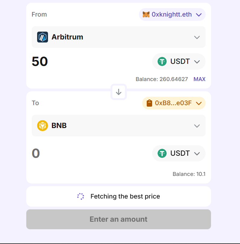 Having troubles depositing on six chains to qualify for the <a href="/AIWayfinder/">Wayfinder Foundation</a> mission?

Use <a href="/RelayProtocol/">Relay</a> 

- Deposit $usdt on a low-gas chain (Arbitrum or Base)
- Copy your evm and sol wallets from your Wayfinder's dashboard
- Change destination address to your wallets
- Bridge