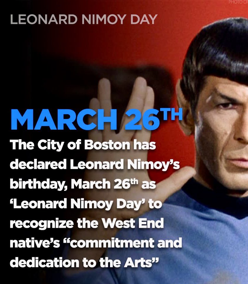 It’s Leonard Nimoy Day in Boston 🖖
But in our hearts, it’s everywhere❣️
#Trek #LeonardNimoy #LeonardNimoyDay #AHappyNimoyToYou #StarTrek #TrekWorld #BestofTrek #IDIC
