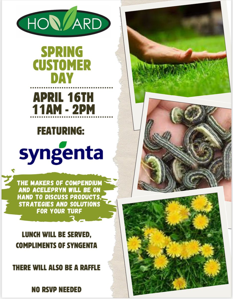 howardfertcolby's tweet image. Golf ⛳️ , Sports Turf ⚾️ 🏈 , Lawn Care 🌱 , Horticulture 🪴 , Greenhouse 🌺 and Pest Control 🐛 

Come enjoy lunch on us as well as talk with @SyngentaTurf