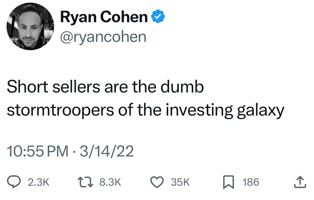 kristen shaughnessy (@kshaughnessy2) on Twitter photo Ryan Cohen let the naked shorts know three years ago.
He was warning them to settle the trades.
Now it's like watching a high stakes chess game
$GME <a href="/ryancohen/">Ryan Cohen</a> Ryan Cohen let the naked shorts know three years ago.
He was warning them to settle the trades.
Now it's like watching a high stakes chess game
$GME <a href="/ryancohen/">Ryan Cohen</a>