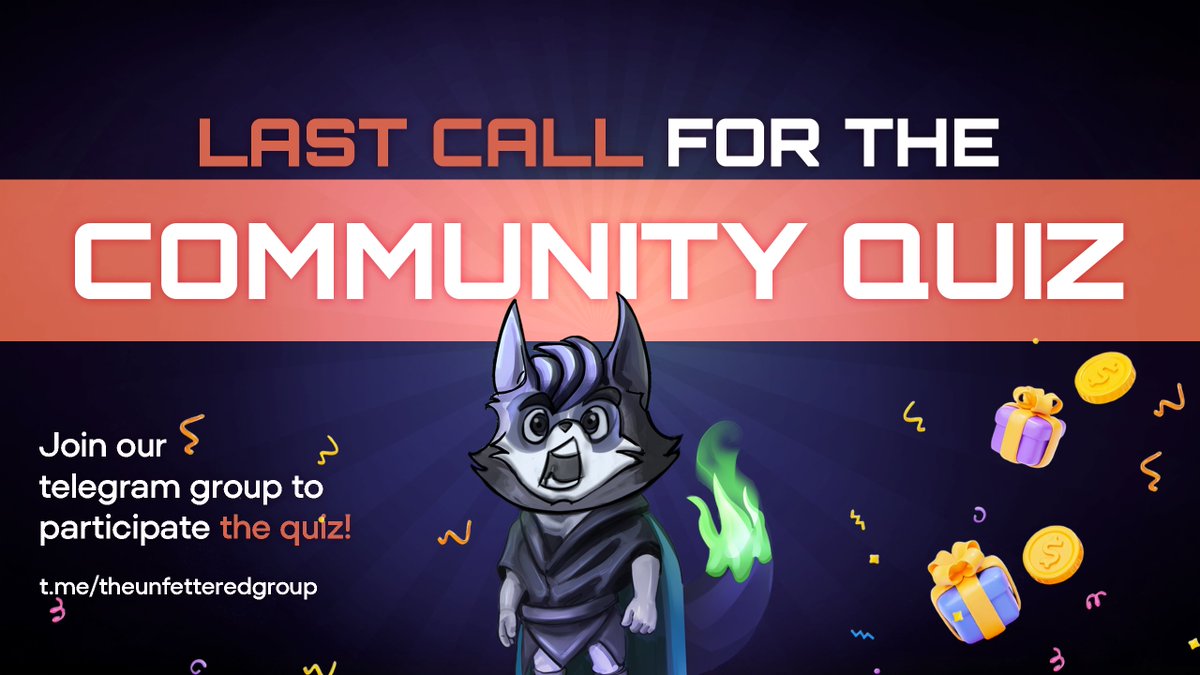 JUMP into Telegram &amp; get a shot at $10!
Quiz ends TODAY at 6 PM UTC!

🎁 Correct answers = chance to win $10 per question
(Winners will be randomly selected – announcement tomorrow!)

👉 t.me/theunfetteredg…