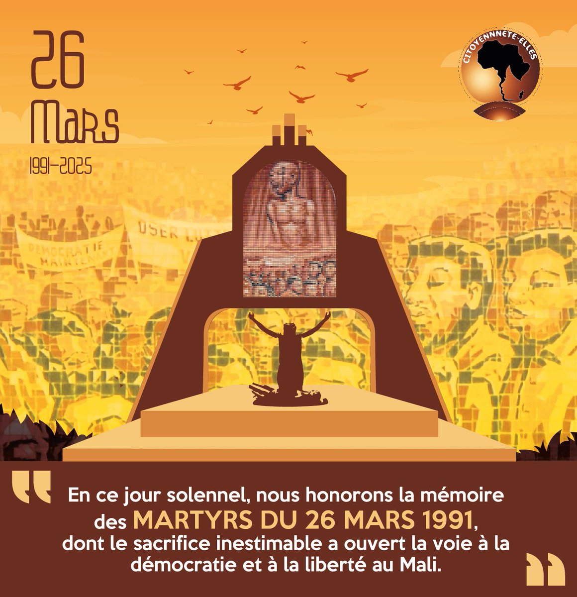 En ce 26 mars, nous rendons hommage aux martyrs de notre pays, ces femmes et hommes qui ont sacrifié leur vie pour la justice, la liberté et la démocratie.

#Citoyennement_votre
#Citoyenneté_Elles
