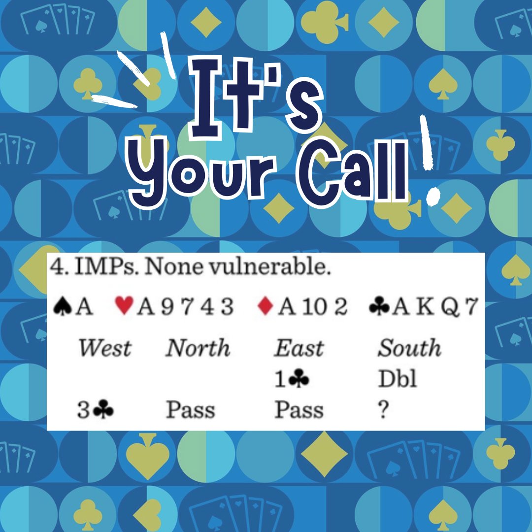 For yesterday’s It’s Your Call deal, 3♥️ was the top call.⁠

See the full panel’s comments here: l8r.it/rgGZ

#swipe #play #bridge #guess #cards #game #acbl #contractbridge #bridgeleague #cardgames #playbridge #bridgequiz #gameofbridge #learn #fun