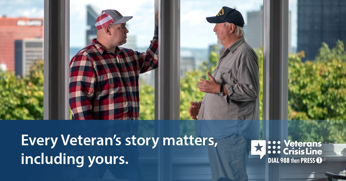 Every #Veteran’s story matters, including yours. If you or a loved one is struggling,  #VeteransCrisisLine responders are available 24/7 to listen and help.

Dial 988 then Press 1, chat at VeteransCrisisLine.net/Chat, or text 838255.