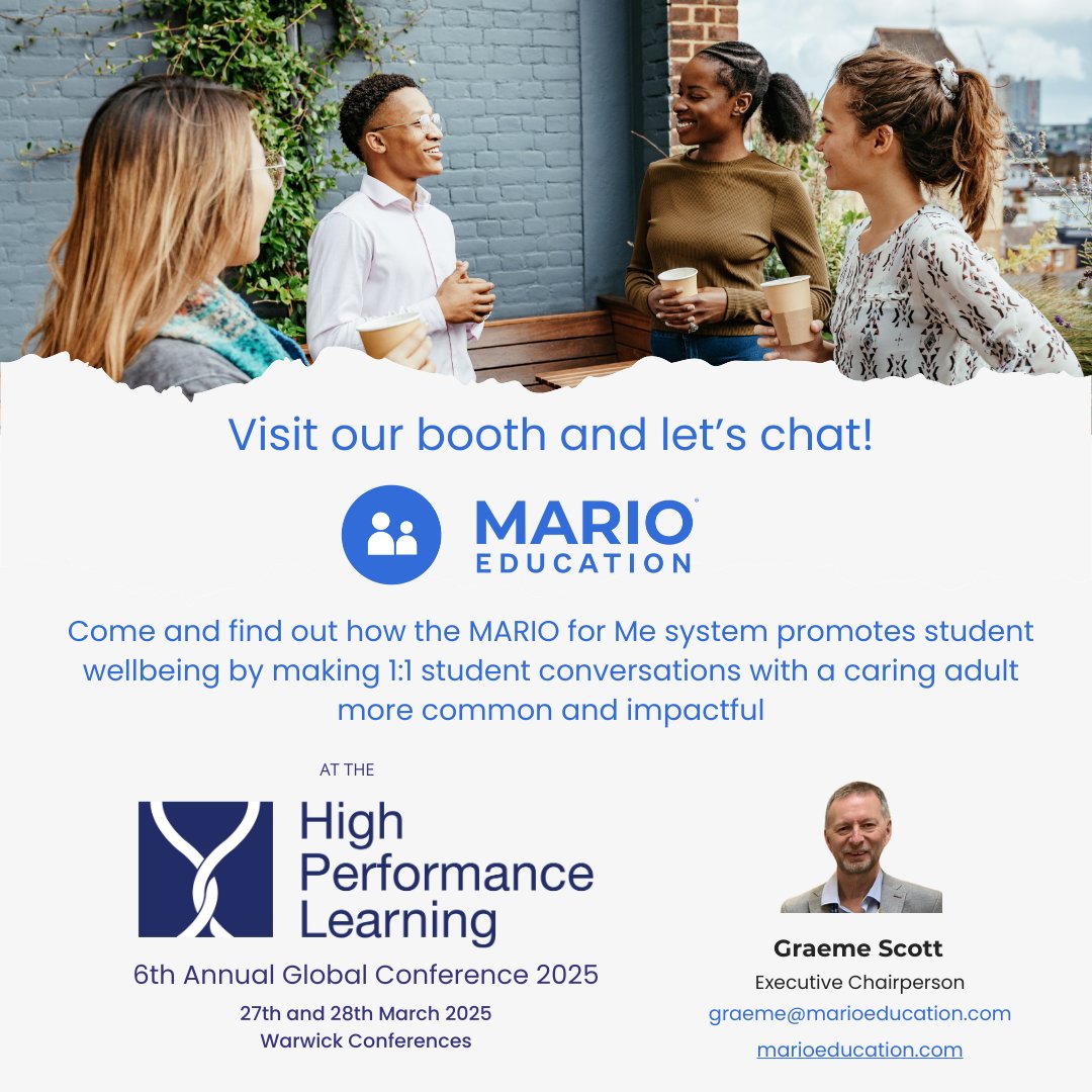 Excited to appear at the 5th Annual HPL Conference!  We'll show how MARIO for Me builds school relationships by making teacher-student conversations more common and impactful. See you there!
#MARIOEducation #HPL #SchoolLeaders #EducationMatters #Teaching #EdLeadership #Learning