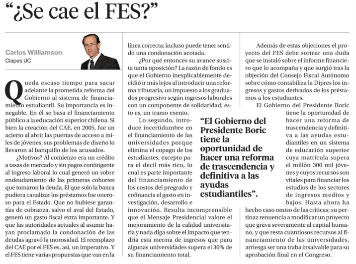 drodriguezmo's tweet photo. Muy buena columna de Carlos Williamson sobre el FES, que se tramita con una velocidad irracional en la Cámara de Diputados. https://t.co/18WfRg8M5m