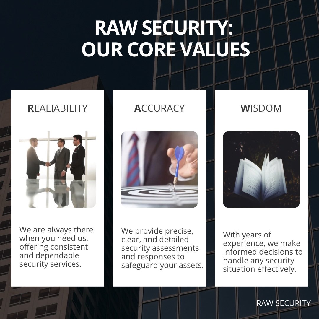 irawsecurity's tweet image. Raw Security: Our Core Values 🦅

🔹 Reliability – Always there when you need us.
🔹 Accuracy – Precise security assessments &amp;amp; responses.
🔹 Wisdom – Years of experience ensuring informed decisions.

Your safety is our priority!

#RawSecurity