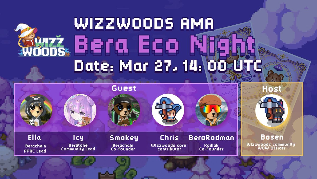 WizzwoodsGame's tweet image. 🌟Wizzwoods AMA:Bera Eco Night

Wizzwoods is teaming up with @Berachain and top ecosystem partners @BeratoneGame @KodiakFi for an EPIC AMA!

Tag a friend who’s into DeFi, GameFi, liquidity mining, or AIRDROP!

📅 Mar 27th 14:00（UTC）
📍x.com/i/spaces/1OyKA…

Host :Wizzwoods…