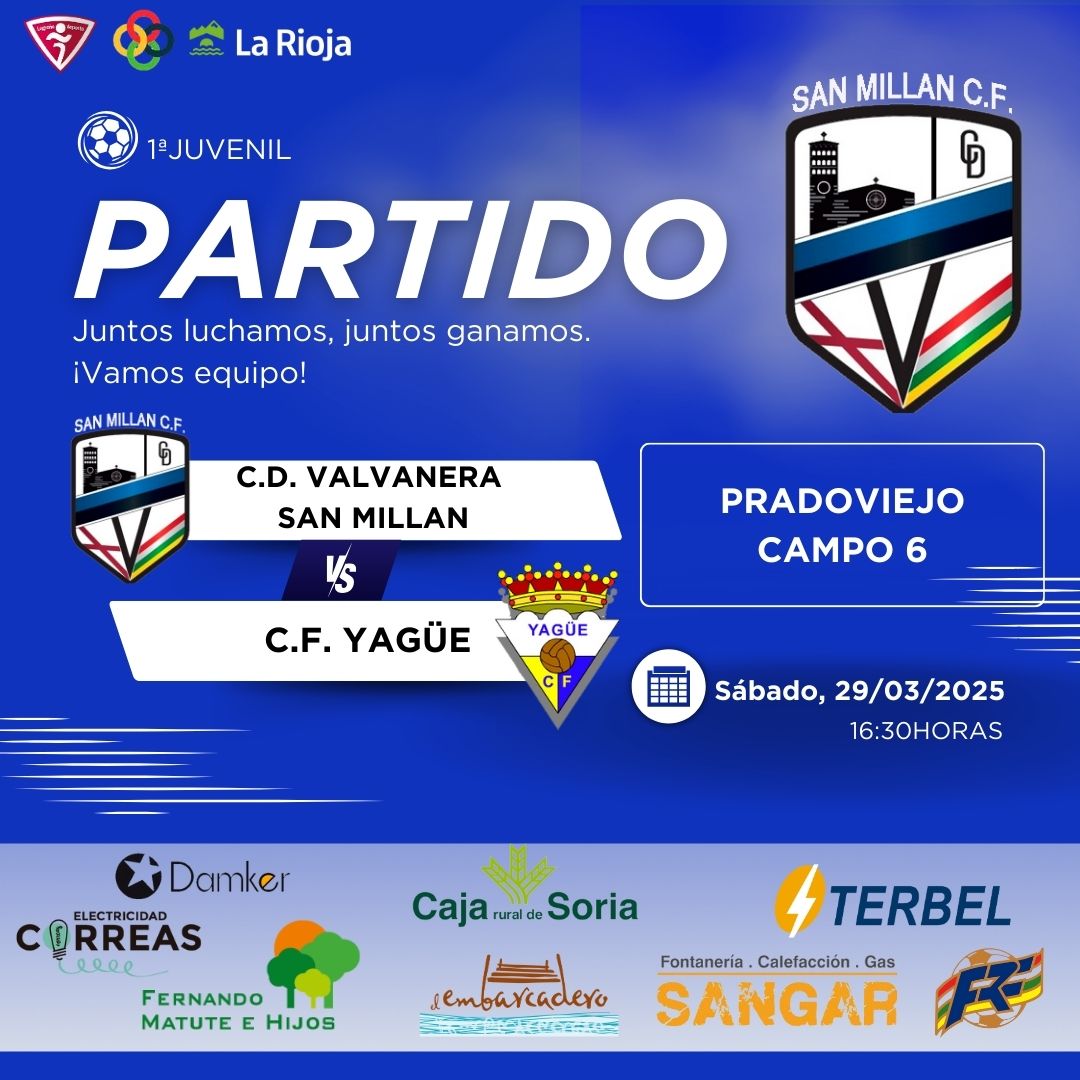 1ª Juvenil | Liga

🆚 <a href="/cf_yague/">Yagüe CF</a>

🛫 C.M. Pradoviejo (campo 6)
🗓️ SÁBADO 29 marzo
🕐 16:30

Vamos <a href="/Valvatwitt/">Valvanera Club Deportivo</a> 🔵⚪🌑

#Juvenil #liga
#Larioja #Futbol #Formacion #Cantera
#Valvanera