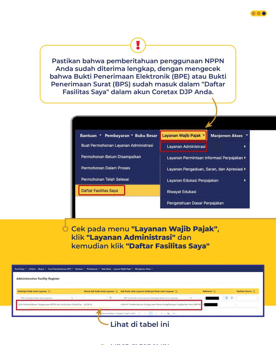#KawanPajak yang melakukan kegiatan usaha atau pekerjaan bebas dengan omset setahun kurang dari 4,8 miliar rupiah, jangan lupa menyampaikan pemberitahuan penggunaan Norma Penghitungan Penghasilan Neto (NPPN) paling lambat tanggal 31 Maret 2025. 

Pemberitahuan ini dapat