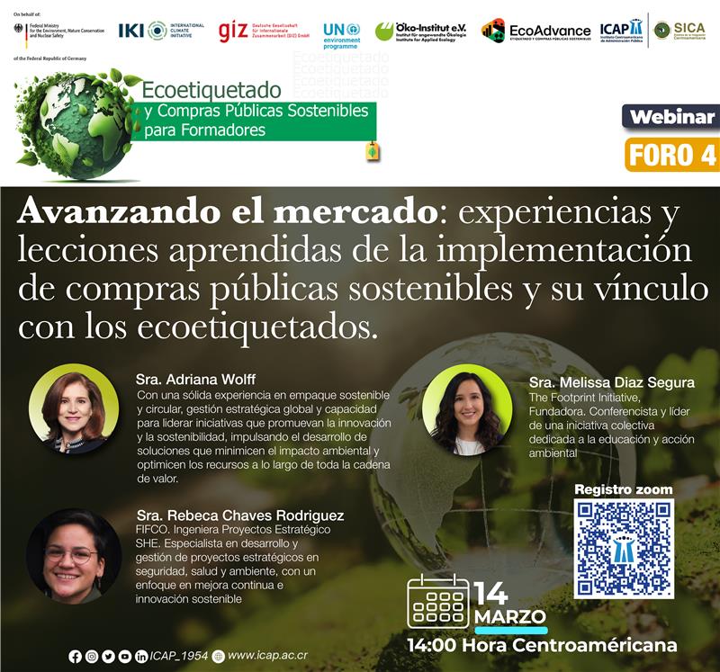 Es hoy!
Foro No.4 | Webinario: Avanzando el mercado: experiencias y lecciones aprendidas de la implementación de compras públicas sostenibles y su vínculo con los ecoetiquetados
📅 Fecha: 14 marzo,  2025
🕑 Hora; 2:00pm Centroamérica
🔗 Enlace: us02web.zoom.us/meeting/regist…