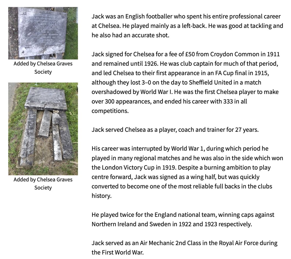 Mitcham History Notes (@mitchamnotes) on Twitter photo Interesting book from Adrian Gault of the Mitcham Cricket Club about Jack Harrow, Chelsea footballer (1911 - 1926) and Mitcham cricketer! Proceeds going towards <a href="/MitchamCC/">Mitcham Cricket Club</a> and restoring his grave. Book inspired by his obit in cricket club's 1959 yearbook. amzn.eu/d/dEHJ5Hs Interesting book from Adrian Gault of the Mitcham Cricket Club about Jack Harrow, Chelsea footballer (1911 - 1926) and Mitcham cricketer! Proceeds going towards <a href="/MitchamCC/">Mitcham Cricket Club</a> and restoring his grave. Book inspired by his obit in cricket club's 1959 yearbook. amzn.eu/d/dEHJ5Hs