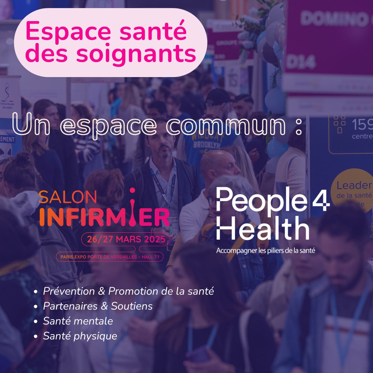 Le saviez-vous ? Un 𝗘𝘀𝗽𝗮𝗰𝗲 𝗦𝗮𝗻𝘁𝗲́ 𝗱𝗲𝘀 𝗦𝗼𝗶𝗴𝗻𝗮𝗻𝘁𝘀 dédié au bien-être des professionnels de santé sera présent sur le Salon People 4 Health, en partenariat avec le Salon Infirmier. 
En savoir plus : saloninfirmier.fr/content/espace…