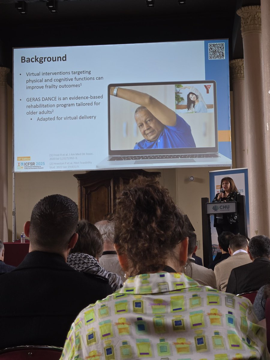 GERAScentre's tweet photo. Dr. Alexandra Papaioannou (@dr_alexandrap) presenting on virtual #GERASdance at #ICFSR2025 in Toulouse, France! Excited to share how dance improves frailty! ๐๐บโจ https://t.co/Qe48eeyFVg