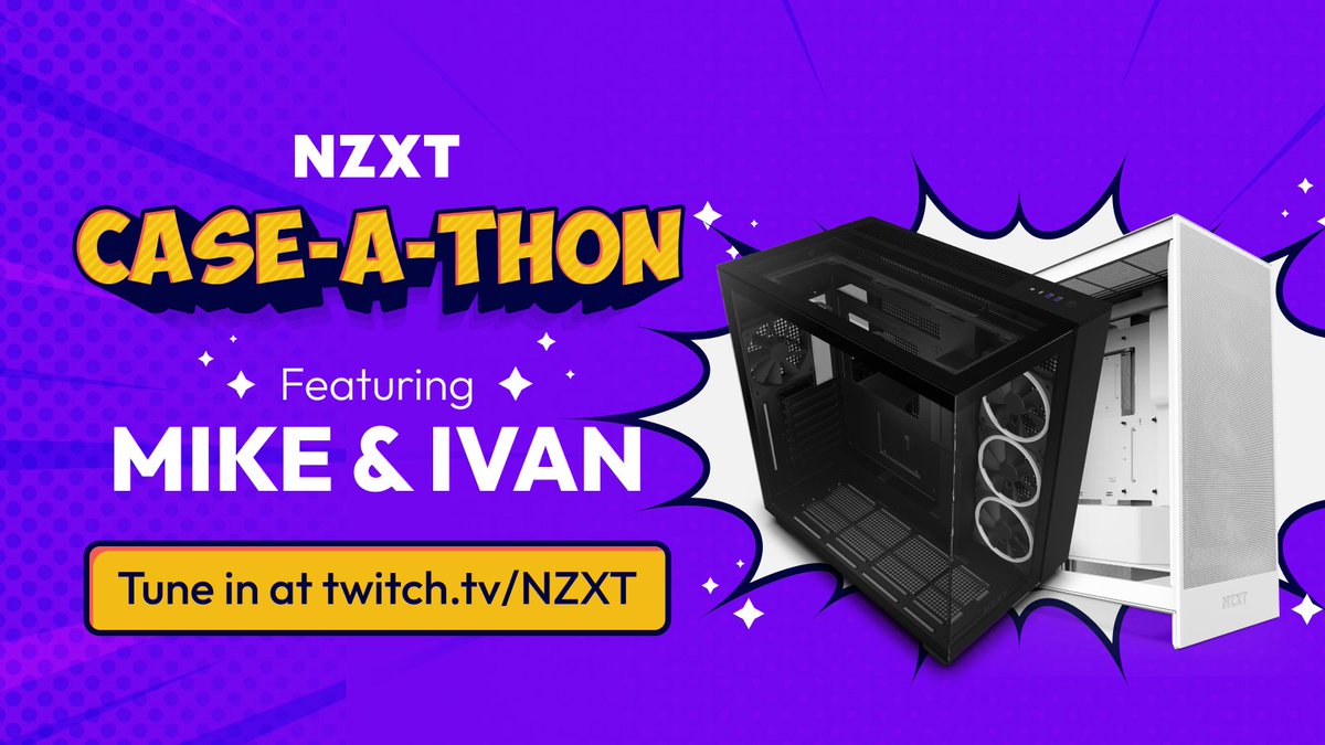 NZXT's tweet image. 🔥 The NZXT #CaseAThon kicks off with our first live stream!

Tune in as we dive into NZXT cases and launch our first giveaway!

Don’t miss out—catch the stream live at twitch.tv/NZXT