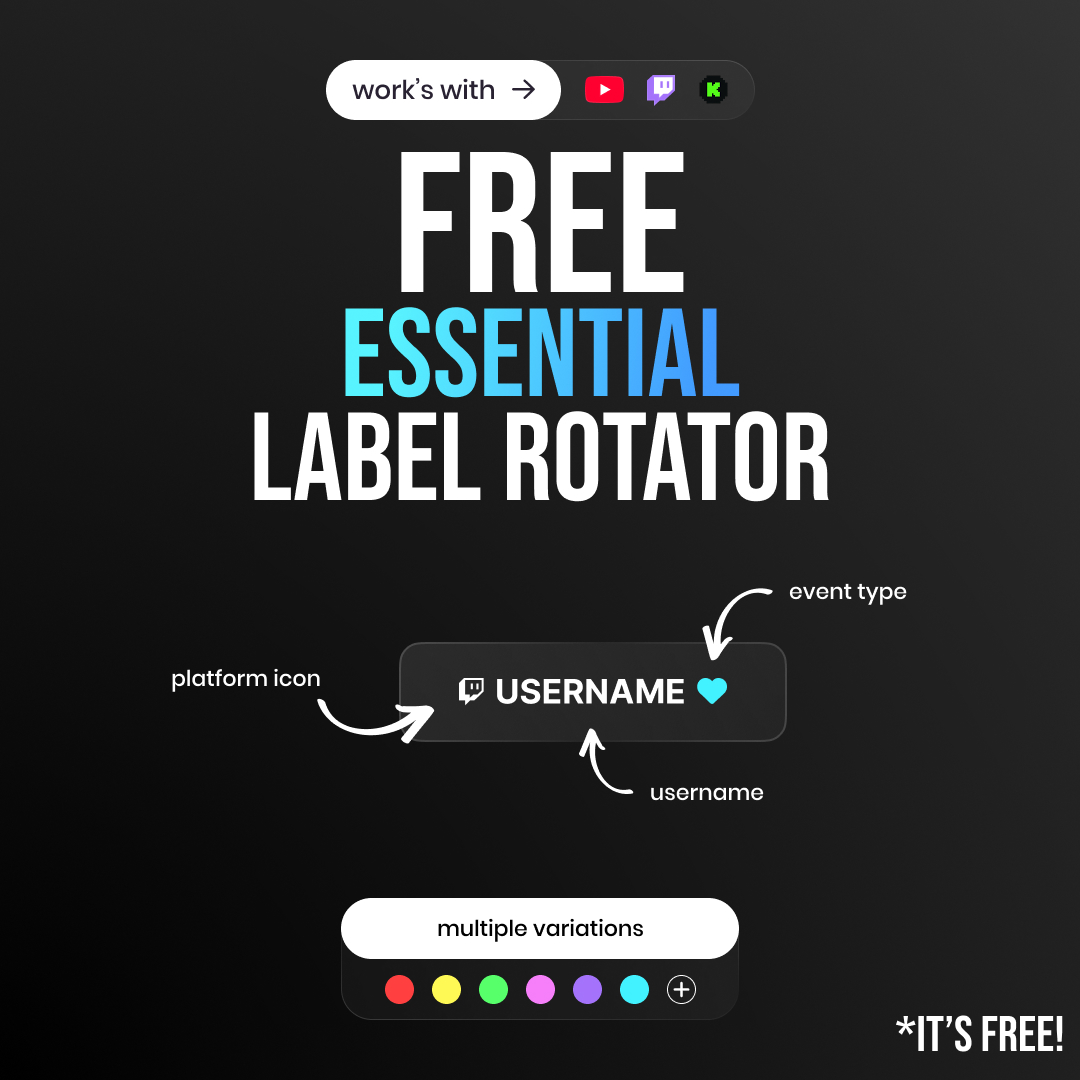 🔥 Keep your stream clean and your supporters seen – FOR FREE!

The Essential Label Rotator Widget automatically rotates through all Twitch, Kick &amp; YouTube events. Clean, stylish, and easy to use!

bit.ly/pro-essential-…