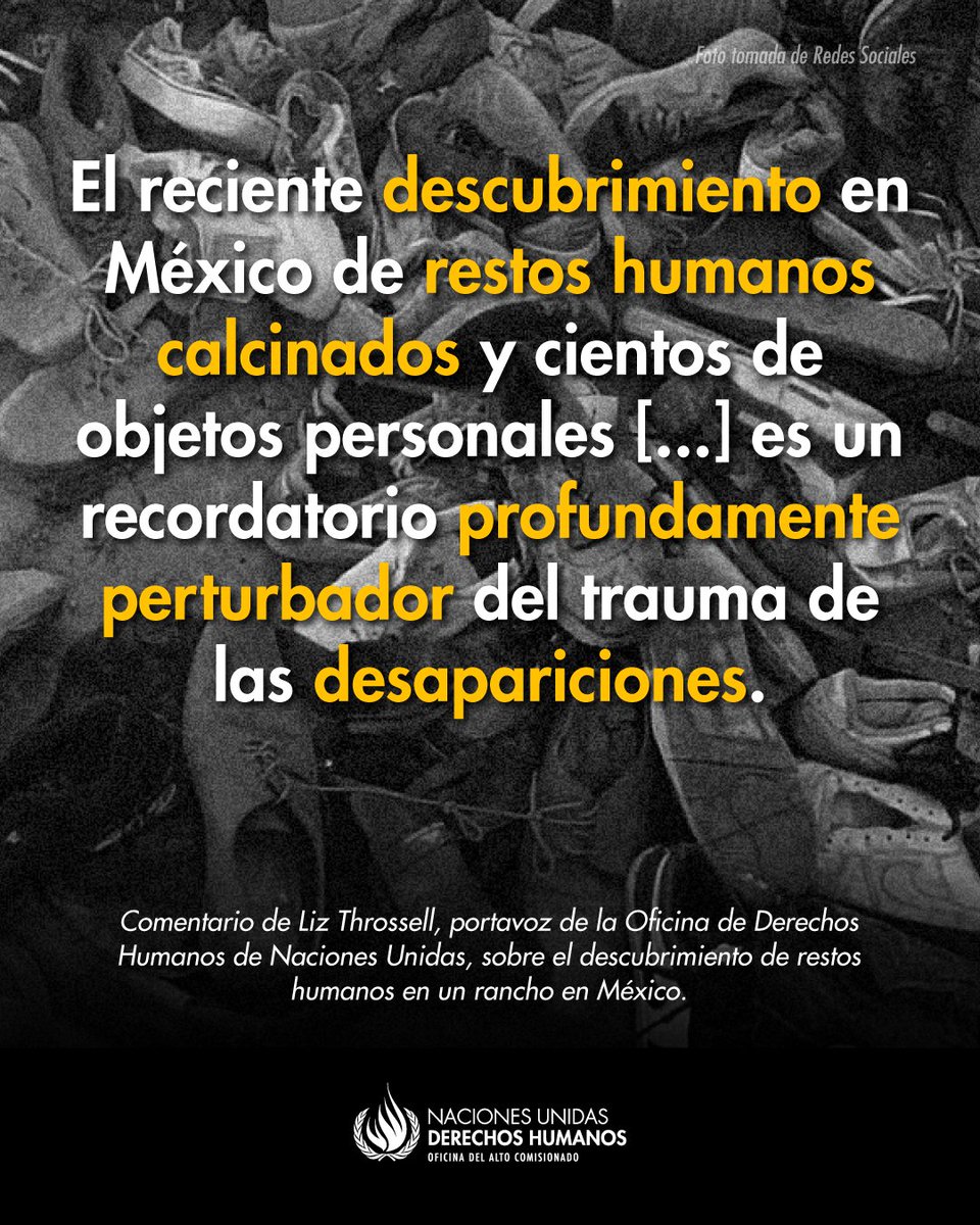 ONUDHmexico's tweet image. El hallazgo de restos humanos en #Jalisco exige investigaciones exhaustivas y fortalecer los esfuerzos de identificación. Instamos a garantizar verdad y justicia para las familias de personas #desaparecidas, así como a adoptar medidas efectivas de protección. 👉🏽…