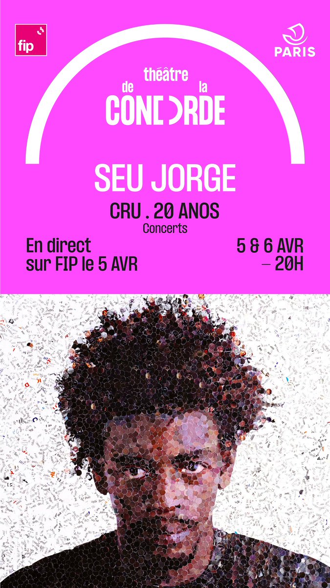 Le 5 Avril, <a href="/fipradio/">FIP 📻</a> sera en direct depuis le Théâtre de la Concorde pour retransmettre le concert unique de <a href="/seujorge/">Seu Jorge</a> et fêter les 20ans de #cru avec la formation d’origine à travers les ondes de Paris à Rio 🇧🇷🇫🇷💘Unique !
<a href="/radiofrance/">Radio France</a> <a href="/maisondelaradio/">Maison de la Radio et de la Musique</a> #saisonfrancebresil