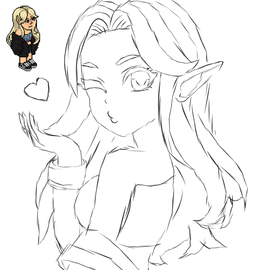 Estou desenvolvendo a arte para o pedido <a href="/grubbyhbt/">Grubby</a>. Fazer a pose com a mão mandando beijo é um pouco difícil, mas vou dar o meu melhor e caprichar 🥰