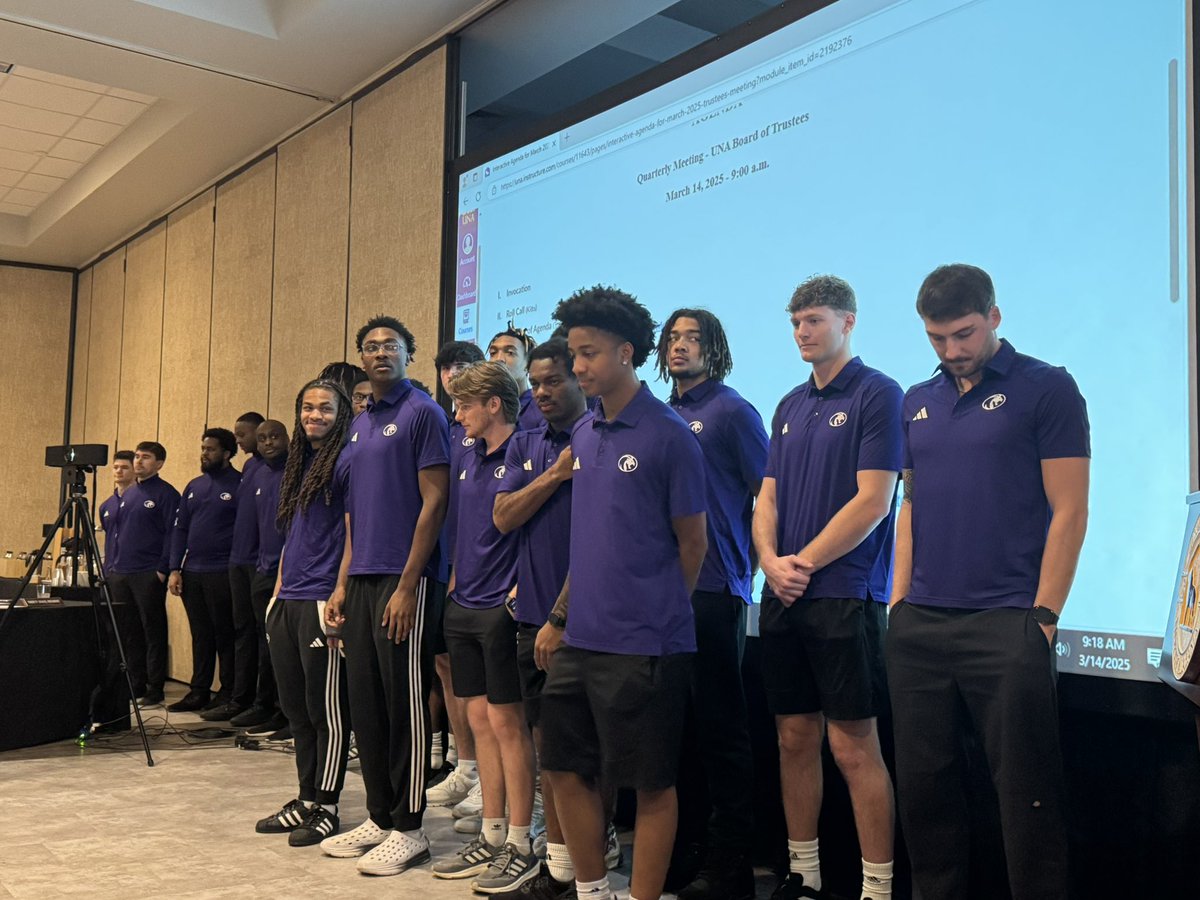 Jim Page (@jimpagejr) on Twitter photo We honored the outstanding <a href="/UNA_Basketball/">North Alabama Men's Basketball</a> team during this morning’s meeting of the <a href="/north_alabama/">University of North Alabama</a> Board of Trustees. <a href="/CoachPujol/">Tony Pujol</a>, his coaching staff, and these student athletes are a special group. #RoarLions We honored the outstanding <a href="/UNA_Basketball/">North Alabama Men's Basketball</a> team during this morning’s meeting of the <a href="/north_alabama/">University of North Alabama</a> Board of Trustees. <a href="/CoachPujol/">Tony Pujol</a>, his coaching staff, and these student athletes are a special group. #RoarLions