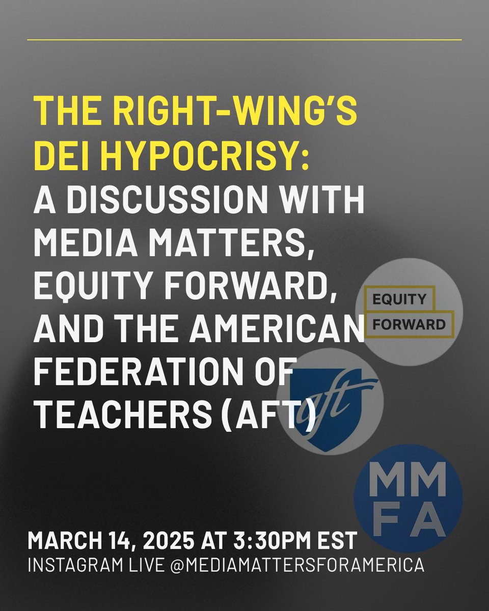 EquityForward's tweet image. Join us on Instagram today at 3:30 PM (ET) 👀‼️
You won't want to miss this conversation with our friends at @mmfa  @AFTunion  to unpack the right-wing's DEI hypocrisy impacting our communities and families.