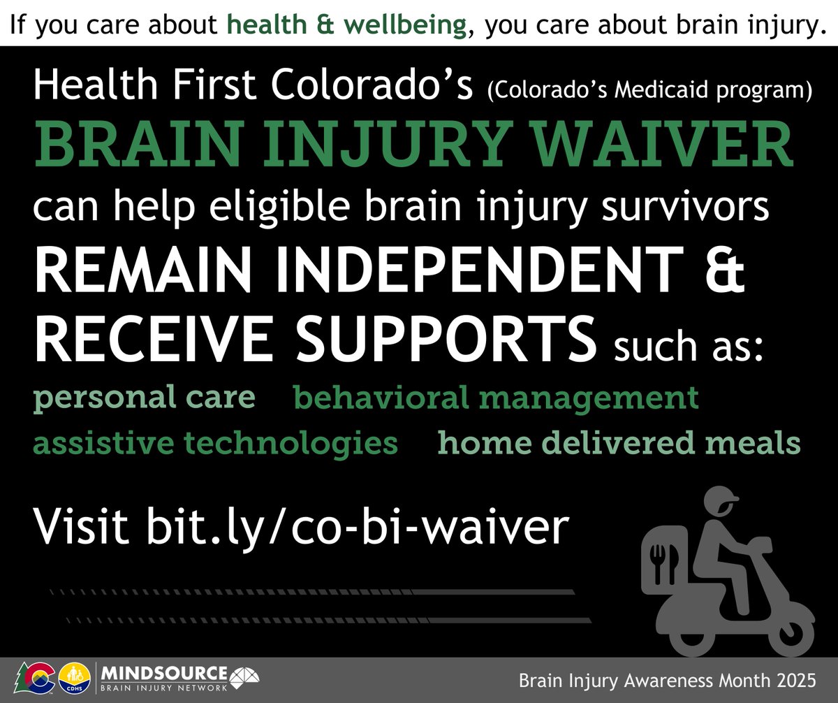If you care about health and wellbeing, you care about brain injuries. 

Every 9 seconds, someone in the U.S. sustains a brain injury. Health First Colorado can help. Contact your local case management agency to start - bit.ly/co-cma-directo…

#BrainInjuryAwarenessMonth2025