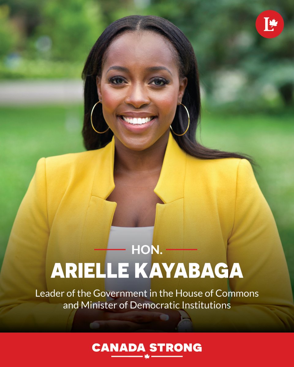 Congratulations <a href="/KayabagaArielle/">Arielle Kayabaga 🇨🇦</a> on your appointment as Leader of the Government in the House of Commons and Minister of Democratic Institutions.