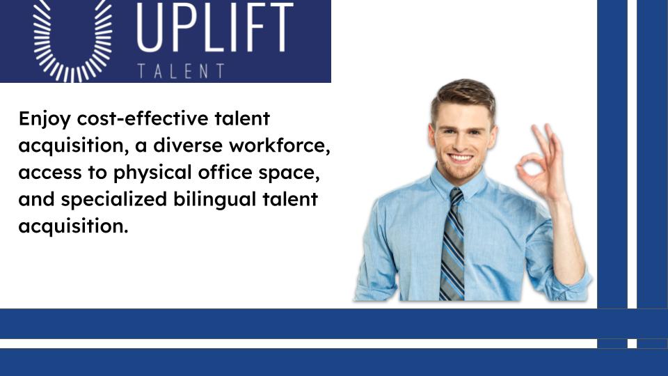 With years of expertise &amp; a strong network, we deliver top-tier talent tailored to your needs. 💼✨

📧 admin@uplifttalent.com
🌐 uplifttalent.com
#UpliftTalent #TalentAcquisition #Nearshoring #GlobalEfficiency #SmartOutsourcing #CostEffective