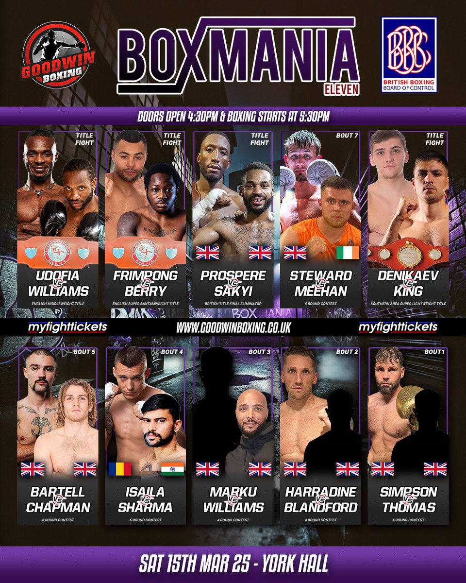 Your fight card for tomorrow night 🔥🔥🔥🔥🔥🔥🔥🔥

#Boxmania