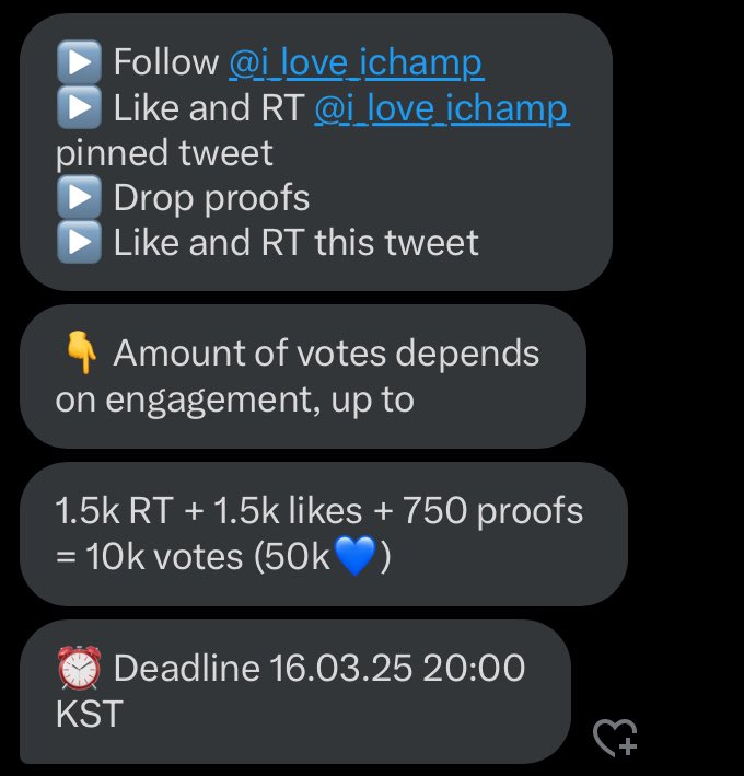 RT DEAL FOR #HOSHIXWOOZI 

▶️ Follow <a href="/i_love_ichamp/">I love IdolChamp</a>
▶️ Like and RT <a href="/i_love_ichamp/">I love IdolChamp</a> pinned tweet
▶️ Drop proofs
▶️ Like and RT this tweet

👇🏻 Amount of votes depends on engagement, up to 1.5k RT + 1.5k likes + 750 proofs = 10k votes (50k💙)

⏰ Deadline 16.03.25 20:00 KST