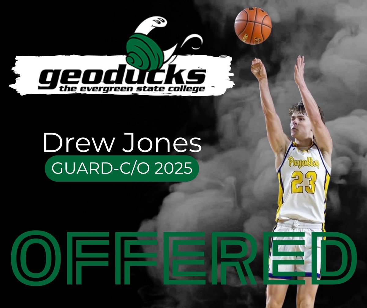 Drew Jones (@drewjones3423) on Twitter photo I’m proud to announce that I’ve received an offer to continue my playing career at Evergreen State. I want to thank Coach Cam and the rest of the coaching staff for showing their belief in me with this offer. The work continues! #notcommitted
<a href="/PuyallupViksBB/">Puyallup Boys Basketball</a> I’m proud to announce that I’ve received an offer to continue my playing career at Evergreen State. I want to thank Coach Cam and the rest of the coaching staff for showing their belief in me with this offer. The work continues! #notcommitted
<a href="/PuyallupViksBB/">Puyallup Boys Basketball</a>