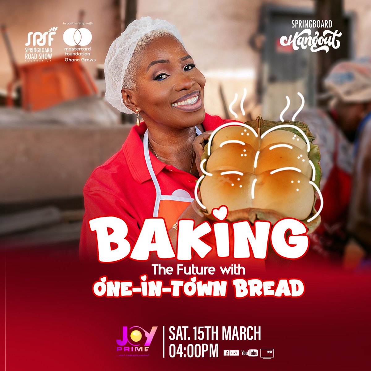GhanaGrows's tweet image. This Saturday, Comfort Ocran hangs out with a family that has preserved a thriving bakery for generations.
Join us on Springboard Hangout with Comfort Ocran as we mix, mold, and bake, uncovering the secrets behind this timeless family business. #SpringboardHangout
