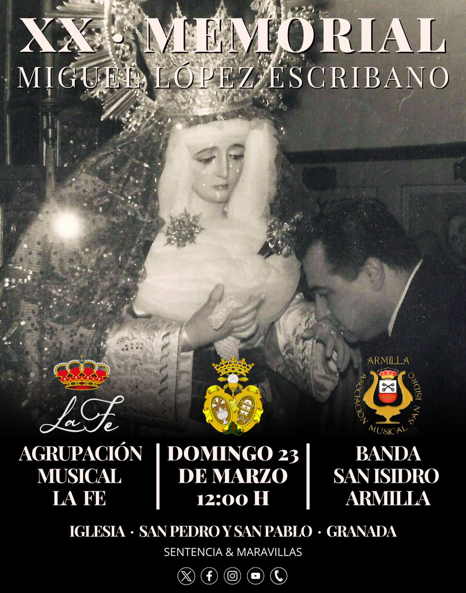 LlamadorGranada's tweet photo. 🎶 Este domingo, tras la Función principal de @SentenciaGR , Memorial López Escribano con @BandadeArmilla y AM La Fe de Santa Fe https://t.co/u5BKMkkk1C