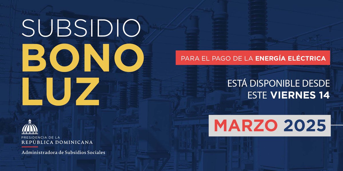 AdessRD's tweet photo. #AdessInforma a las personas beneficiarias del subsidio a la energía eléctrica #BonoLuz que a partir de hoy, 14 de marzo, pueden realizar sus consumos en cualquier estafeta de su elección. https://t.co/yuSd8M7nEQ
