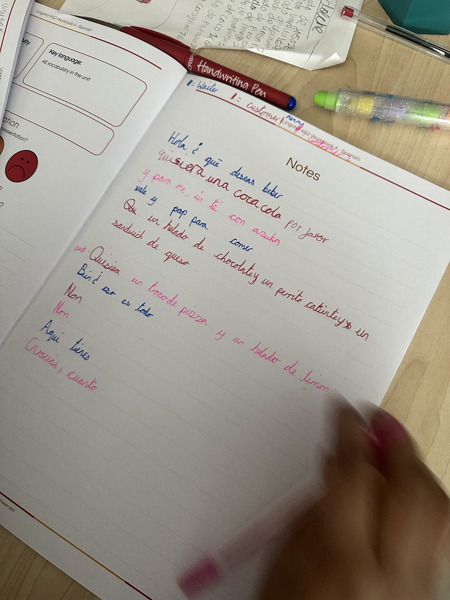 lingototSarah's tweet photo. Menu making, script writing, performance perfecting! YR6 Spanish class this afternoon are loving the at the café topic and are ready to perform next week! #spanishforkids #languagesforkids #primarylanguages https://t.co/lbmNZUvCZS