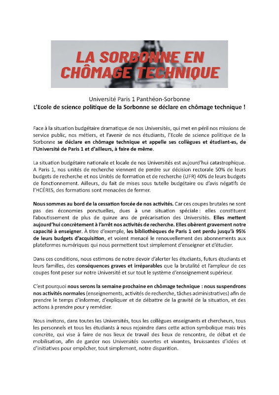 froabastos's tweet photo. La semaine prochaine, l’Ecole de science politique de la Sorbonne se déclare en chômage technique. https://t.co/sQ0nludUiW