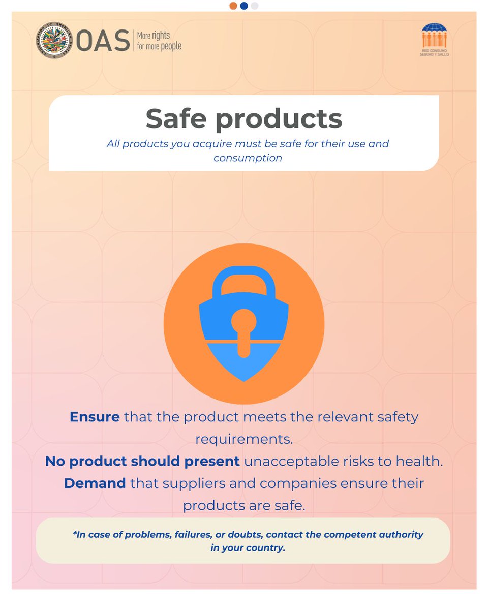 rcss_oea's tweet image. This March 15th, we celebrate International Consumer Rights Day! 🥳 Your safety comes first when choosing and using any product. 🛡️ From online shopping to the technology you use daily, we give you the key tips to be a #SafeConsumer.