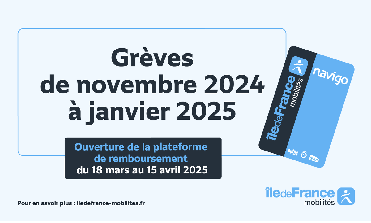 📣 Ponctualité en 2024 : la plateforme de #remboursement ouvrira le 18 mars.

🚊🚆 Elle concerne les usagers du #tram T12 et de cinq axes des #RER B et C.

Les usagers éligibles sont ceux qui disposent de forfaits #Navigo Annuel, Senior, imagine R Étudiant et Scolaire, Navigo
