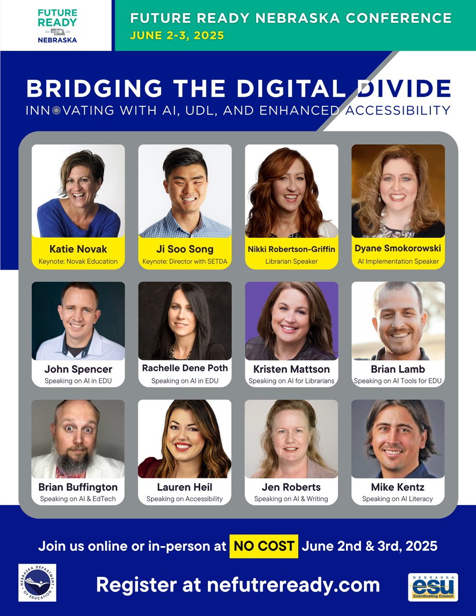 😳 Wait...all of these amazing speakers are presenting at the same event and it's FREE for anyone to attend?!? Where do I sign up? -- Here ⬇️
🚨🔗 nefutureready.com
#AI #EdTech #UDL #PBL #AIinEducation #AIInnovation  #Nebraska #digcit #k12