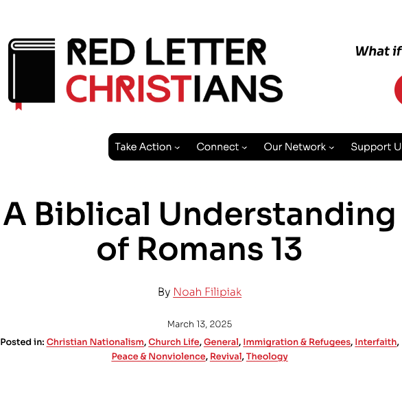 My Romans 13 blog on "Let everyone be subject to the governing authorities" was recently published on Red Letter Christians:

redletterchristians.org/2025/03/13/a-b…