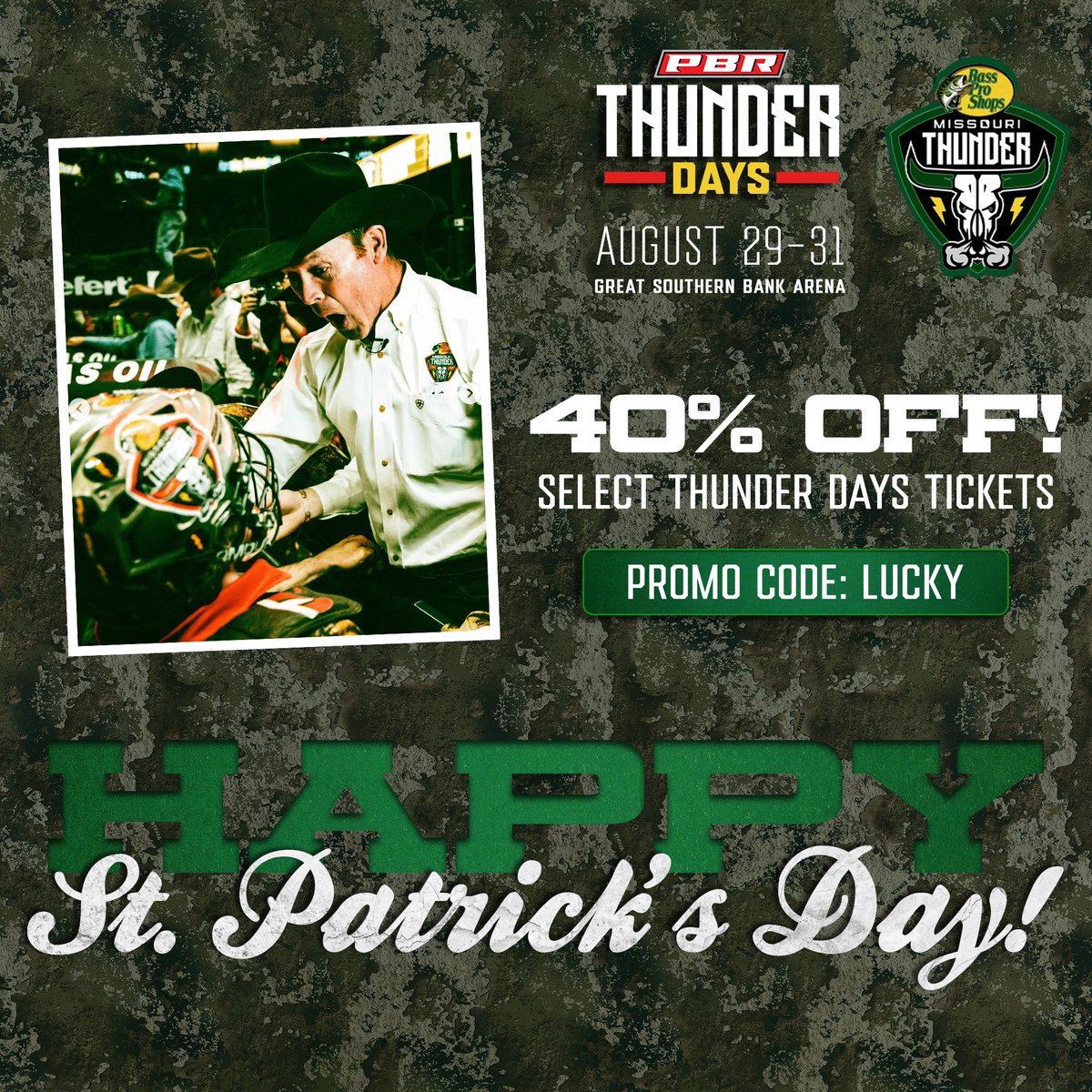 Great Southern Bank Arena (@gsbarena) on Twitter photo No luck needed to save 40% on Thunder Days tickets, Friday through Monday with code LUCKY.
blogs.missouristate.edu/missouristatetโฆ No luck needed to save 40% on Thunder Days tickets, Friday through Monday with code LUCKY.
blogs.missouristate.edu/missouristatetโฆ