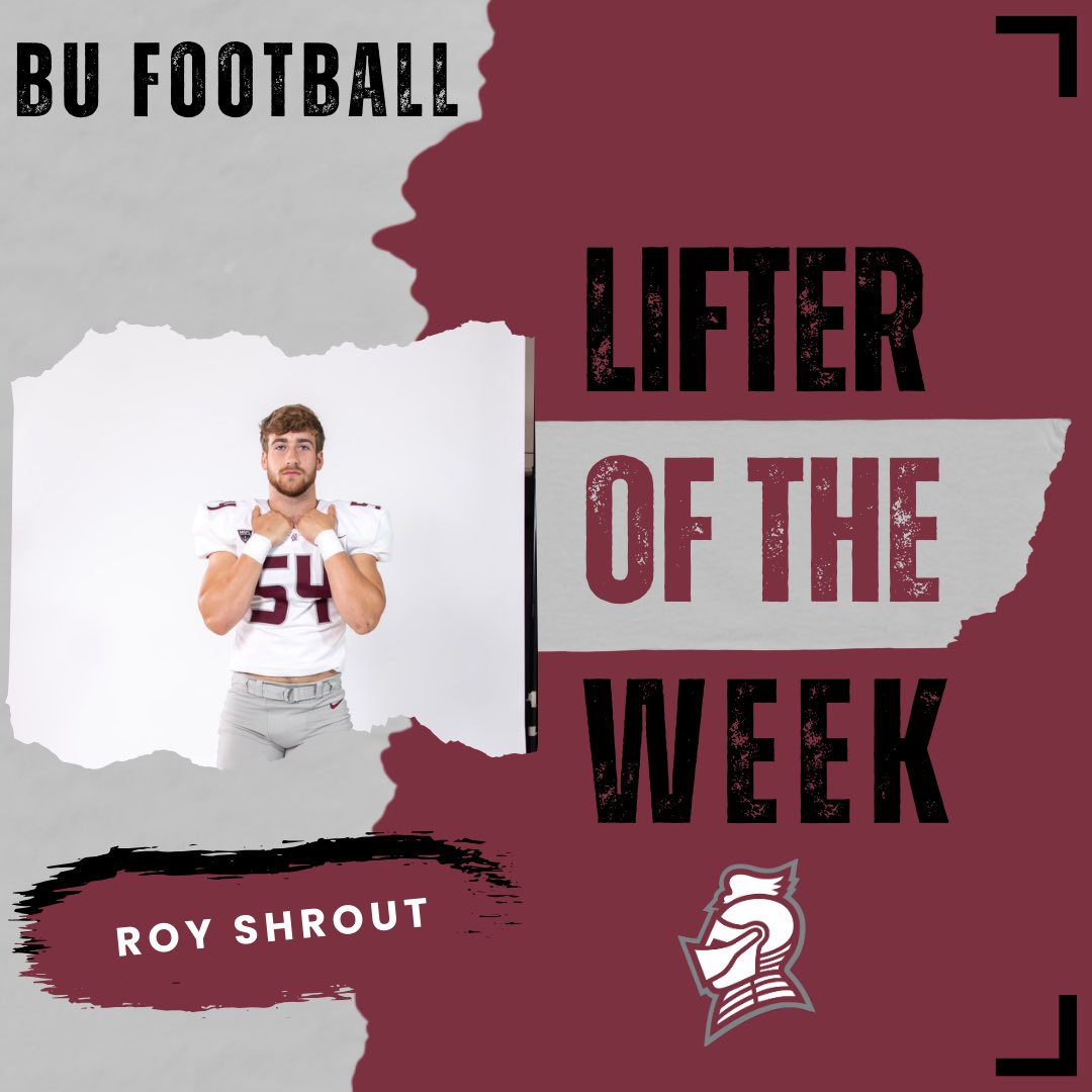 Bellarmine Sprint Football (@buknightsfb) on Twitter photo Starting some new Knights Nation! Coach Cam is watching what is being done in the weight room! Our first, Lifter of the Week goes to Junior OL/DL Roy Shrout! Congratulations <a href="/roy_shrout/">Roy Shrout</a> 💪⚔️ Starting some new Knights Nation! Coach Cam is watching what is being done in the weight room! Our first, Lifter of the Week goes to Junior OL/DL Roy Shrout! Congratulations <a href="/roy_shrout/">Roy Shrout</a> 💪⚔️