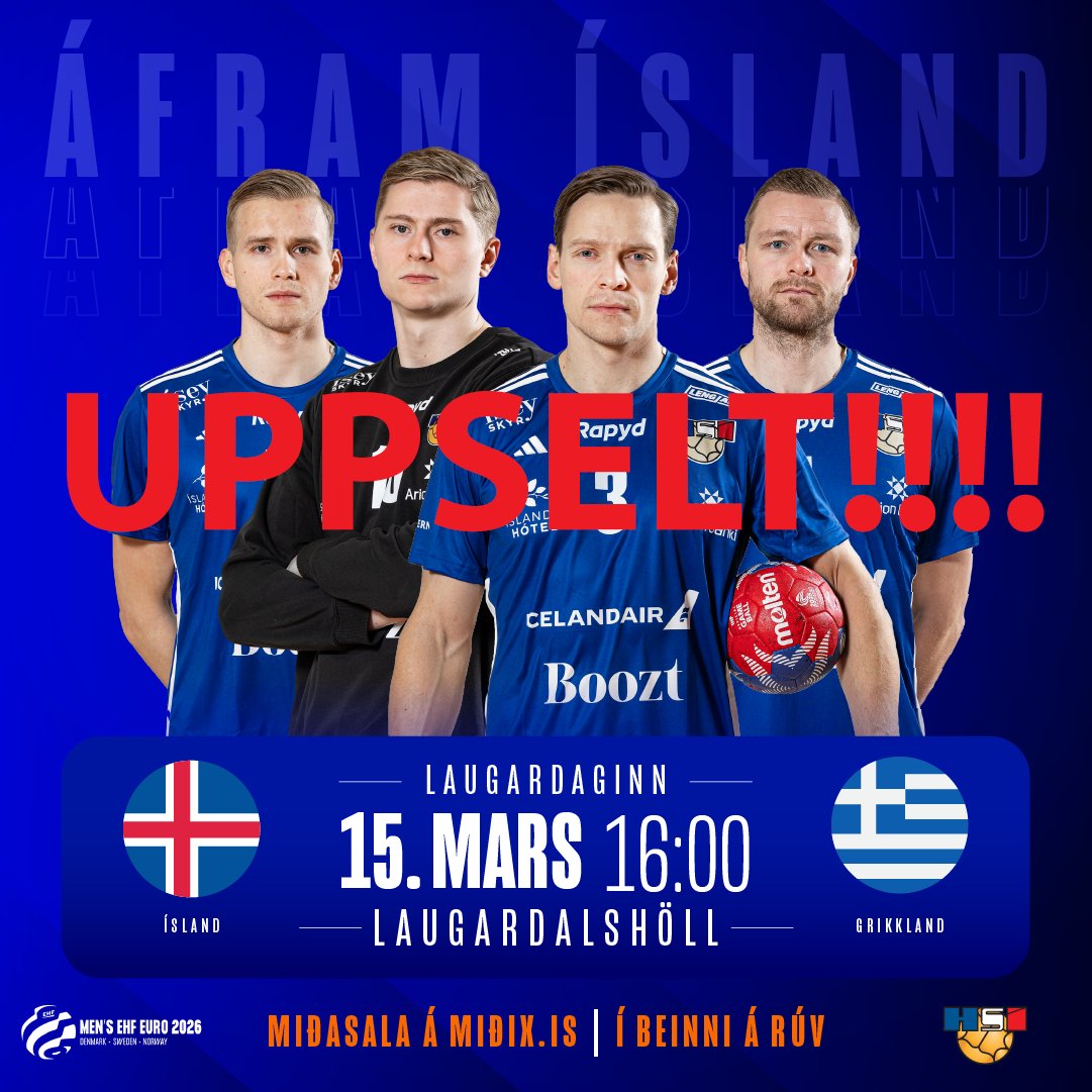 Rétt í þessu seldust síðustu miðarnir á Ísland – Grikkland sem fram fer á morgun.

Þeir sem ekki fengu miða þurfa þurfa ekki að óttast að missa af leiknum því hann verður í beinni útsendingu á RÚV. 

ÁFRAM ÍSLAND!

#handbolti #strakarnirokkar