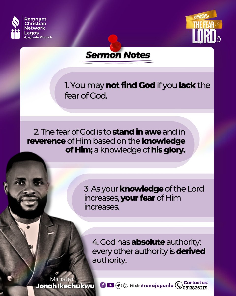 RCNAjegunle's tweet photo. ... Wherever God is there should be no misbehaviour ✍🏻

Do you still remember these points from last Sunday?🤔

Join us this for more powerful insights.
Anticipate!

#ShowYourFearOfTheLord
#RCNAjegunle
#10to1 https://t.co/mjofhEvxzl